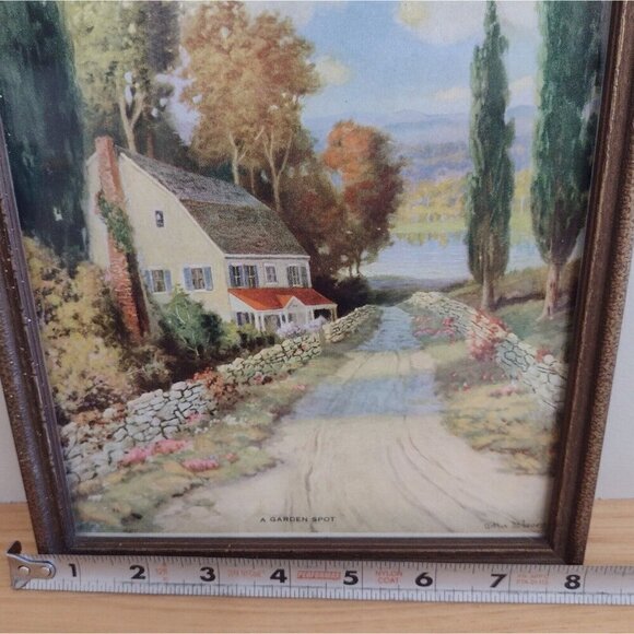 VtgGold Wooden Framed A Garden Spot Arthur Deforest Print Country Scene 8x11 - Picture 8 of 8